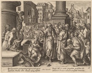 Der heilige Paulus heilt den Lahmen in Lystra von Philip Galle after Jan van der Straet