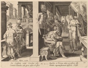 Der Engel befiehlt Cornelius, Petrus zu holen von Philip Galle after Jan van der Straet