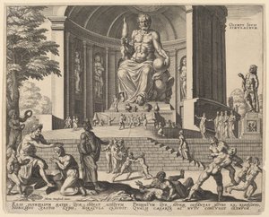 Olympy Iovis Simulacrum (Die Statue des Jupiter in Olympia) von Philip Galle, after Maerten van Heemskerck