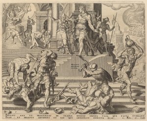 Die Zerstörung des Tempels von Baal und das Gemetzel seiner Priester von Philip Galle, after Maerten van Heemskerck