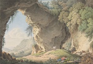 Felsige Landschaft mit schlafendem Hirten