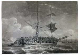Porträt eines französischen Brigg (Brick), La Chevrette (unsicher). In Tinte getaucht von Philippe Jacques de Loutherbourg (1740-1812)
