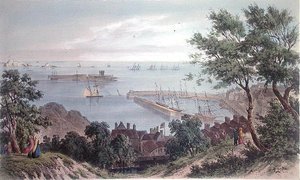 Die königliche Staffel vor Anker, 2. September 1846, aus dem Besuch von Königin Victoria in Jersey, graviert von H. Walter