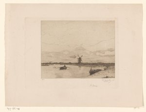 Kanal mit Ruderboot in einer Wiesenlandschaft mit Mühle von Philip Zilcken (signed by artist)