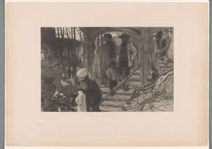 Familien gehen eine Holztreppe hinunter