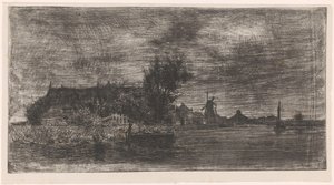 Landschaft mit Häusern und Mühle am Wasser von Philip Zilcken