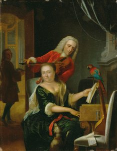 Porträt eines Gentlemans und seiner Frau, die Musik machen, in einem Innenraum