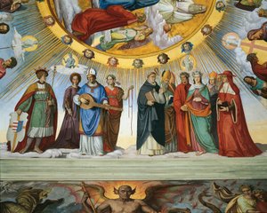 Dante und Beatrice sprechen mit den Lehrern der Weisheit, aus 