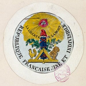 Französische Revolution: Siegel dekoriert mit Symbolen der Republik und der Freimaurerindustrie. Gravur von Philippe Auguste Hennequin (1762-1833) 1792 Paris, Carnavalet Museum