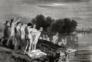 Täufer: Täufer sind Christen, die glauben, dass die Taufe nur gültig ist, wenn der Kandidat seinen Glauben an Christus bekennt und getauft werden möchte. von Philippe Auguste Jeanron