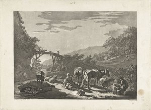 Landschaft mit Milchmädchen und Holzbrücke