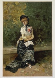 Einsamkeit (alleinstehende Frau sitzt auf einer Bank, ein Buch auf den Knien) von Linder