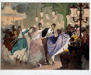 Der Walzer in der Mabille-Tanzszene in Mabille im Jahr 1867. Lithographie von Philippe Jacques Linder (1835-?). Serie Musée de Moeurs et d