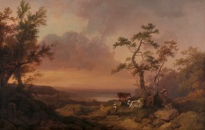 Landschaft mit Vieh und Bauer von Philippe Jacques de Loutherbourg