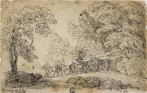 Holztransport im Wald (recto); Skizzen von Menschen bei verschiedenen Aktivitäten (verso) von Philippe Jacques de Loutherbourg II