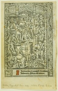 Das Martyrium des Heiligen Johannes des Evangelisten (recto) und Dezemberkalender (verso), aus dem Stundenbuch