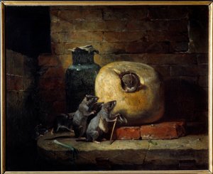 Die Ratte, die sich aus der Welt zurückzog. Illustration der Fabel von Jean de La Fontaine