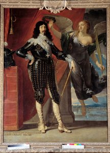 Ganzkörperporträt von Ludwig XIII. (1601-1643), gekrönt von Victory. Gemälde von Philippe de Champaigne (1602-1674)