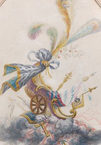 Entwurf für eine Lampasseide mit einem Triumphwagen auf einer Wolke, ca. 1770-75