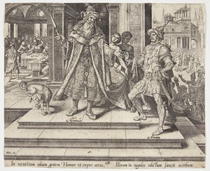 Ahasverus beauftragt die Zerstörung des jüdischen Volkes von Philips Galle