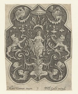 Helmtragende Frau mit Schild und Speer von Philips Galle