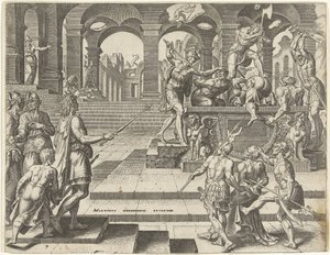 König Josia befiehlt die Ermordung der Priester der Tempel in Samaria
Geschichte von König Josia (Serientitel) von Philips Galle