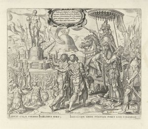 Nebukadnezar beschuldigt Sadrach, Mesach und Abednego von Philips Galle