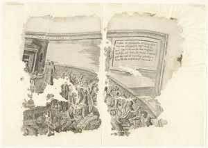 Rechteroberer Ecke einer Druckgrafik der Szene von Cebes (Tabula Cebetis Carta Vitae) von Philips Galle