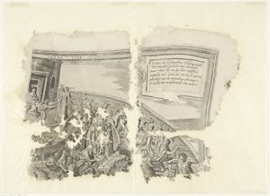 Rechteroberer Ecke einer Druckgrafik der Szene von Cebes (Tabula Cebetis Carta Vitae) von Philips Galle
