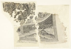Rechteruntere Ecke einer Druckgrafik der Szene von Cebes (Tabula Cebetis Carta Vitae) von Philips Galle