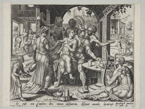 Der verlorene Sohn verschwendet sein Erbe an Huren von Philips Galle