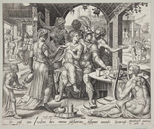 Der verlorene Sohn verschwendet sein Erbe mit Dirnen von Philips Galle