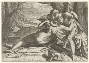 Venus und Adonis mit Amor von Philips Galle