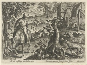 Wolfsjagd mit Fallen
Jagdszenen (Serientitel)
In quibus omne genus venationis, aucupij, piscatusque (Serientitel) von Philips Galle