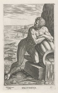 Meeresgott Proteus (Prothevs) (Fluss- und Meeresgötter) (Semideorum Marinorum amnicorumque sigillariae imagines perelegantes) von Philips Galle