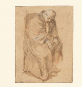 Joost van den Vondel, schlafend in einem Stuhl von Philips Koninck