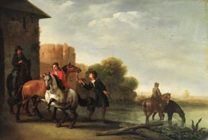 Reiter tränken ihre Pferde von Philips Wouwermans or Wouvermans