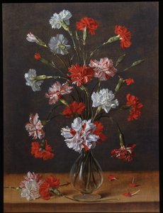Ein Strauß Nelken in einer Glasvase, um 1600-1700