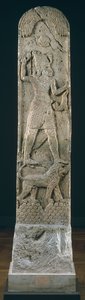 Votivstele, die einen Gott auf einem Löwen stehend darstellt, aus Amrith, ca. 550 v. Chr. (Kalkstein) von Phoenician School