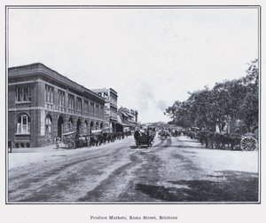 Produkte Märkte, Roma Street, Brisbane (s/w Foto)