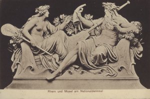 Allegorische Figuren, die den Rhein und die Mosel am Nationaldenkmal darstellen, Denkmal zur Erinnerung an die Vereinigung Deutschlands, Rüdesheim am Rhein, Hessen