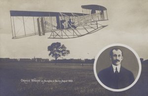 Orville Wright fliegt sein Flugzeug in Berlin, August von Photographer German