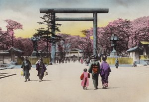 Japan, ca. 1912: Das enorme bronzene Torii für Shokonsha oder Geisterbeschwörungs-Schrein für gefallene Soldaten in nationalen Konflikten, Tokio