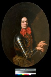 Porträt eines Gentlemans mit Rüstung und rotem Schal