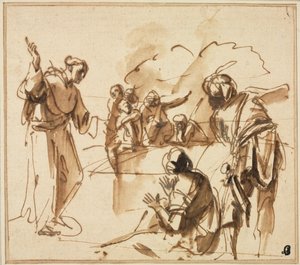 Ein Mönch predigt, Mitte des 17. Jahrhunderts von Pier Francesco Mola