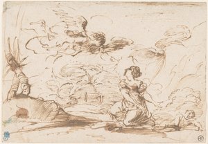 Der Engel erscheint Hagar und Ismael in der Wüste von Pier Francesco Mola
