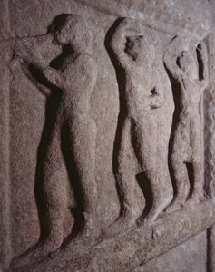 Musiker, Detail von der Grabstele von Pontassieve, Toskana, Italien, etruskische Zivilisation, 5. Jahrhundert v. Chr. von Blaise Nicolas Le Sueur