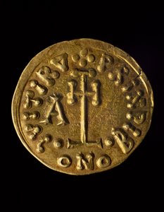 Solidus von Prinz Arechi, Rückseite, lombardische Münzen, 8. Jahrhundert