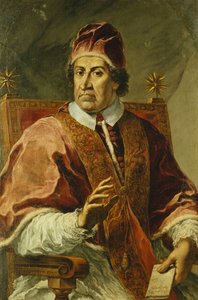 Porträt von Papst Clemens XI., Halbfigur, in päpstlichen Gewändern, einen Brief haltend