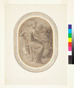 Eine Sibylle mit einer Vase und zwei Putti von Piero (attr. to) Ligorio